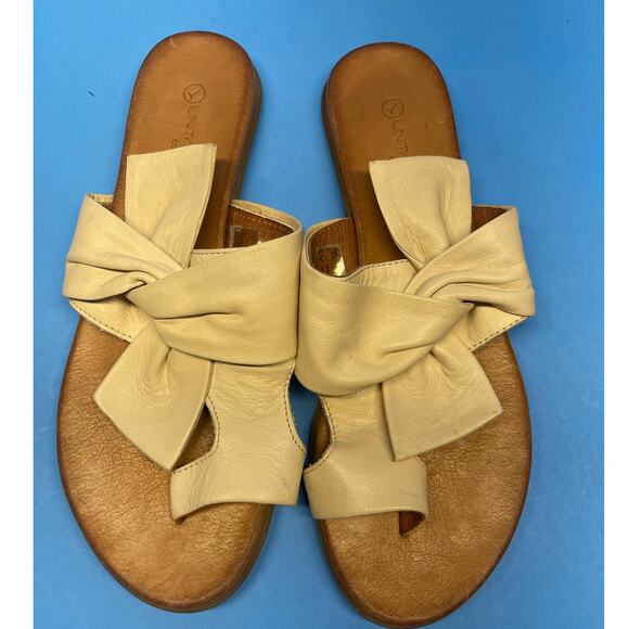 Unity In Diversity Leather Sandals Beige Bow Thong Toe Shoes Size 40 - Picture 9 of 9